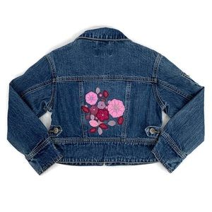 American Girl Blue Medium Wash denim jacket with floral accent
